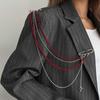 Fashion Red Rice Bead Tassel Brooches for Women Punk Multi-Layer Chain Star Pendant Brooches Suit Clothes Jewelry Accessories