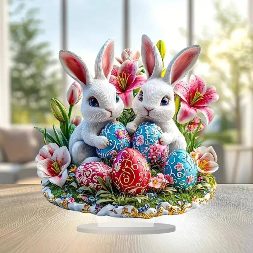 Easter Colorful Bunny Egg 2D Flat Acrylic Living Room Desktop Decoration Gift Ornaments
