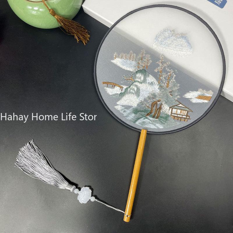 Модный китайский стиль веер с деревянной ручкой вышитый цветок девушка подарок портативный домашний декор ручные веера ремесла танцевальный веер