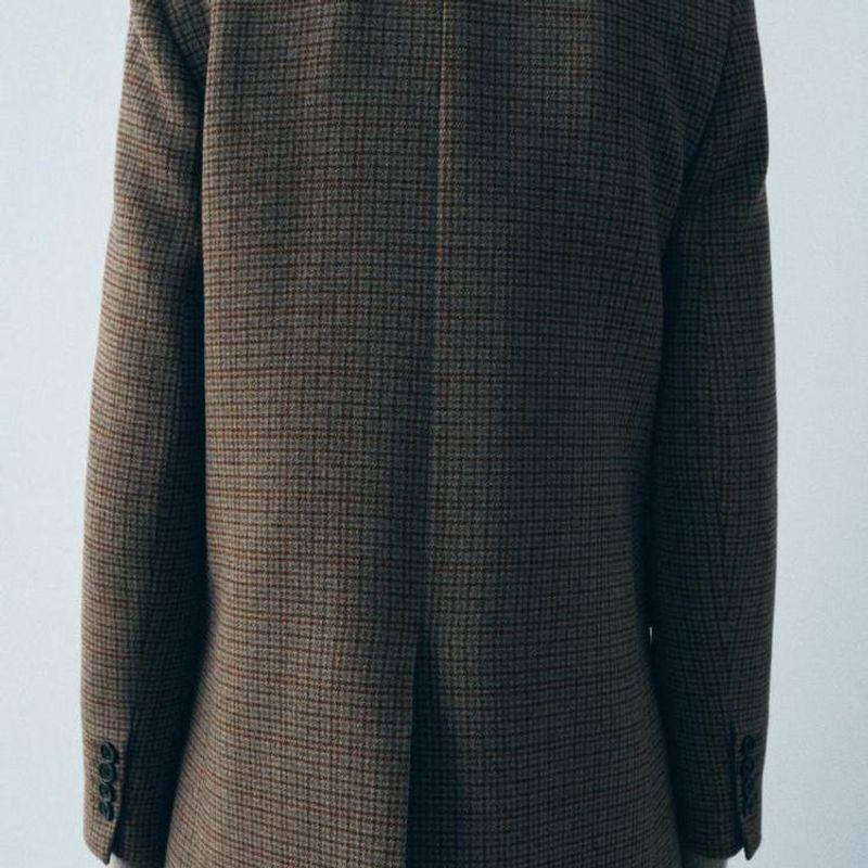 Осень и Зима Новая Женская Одежда Мода Ветрозащитный Лацкан Длинные Рукава Шерстяная Смесь Клетчатый Блейзер 3736260