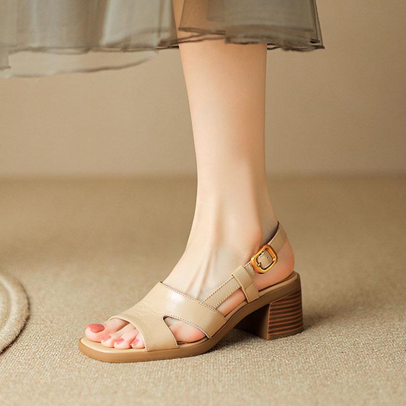 Женские босоножки в винтажном стиле, модные босоножки на высоком каблуке с квадратным носком и ремешком на щиколотке, летние повседневные кожаные босоножки на блочном каблуке