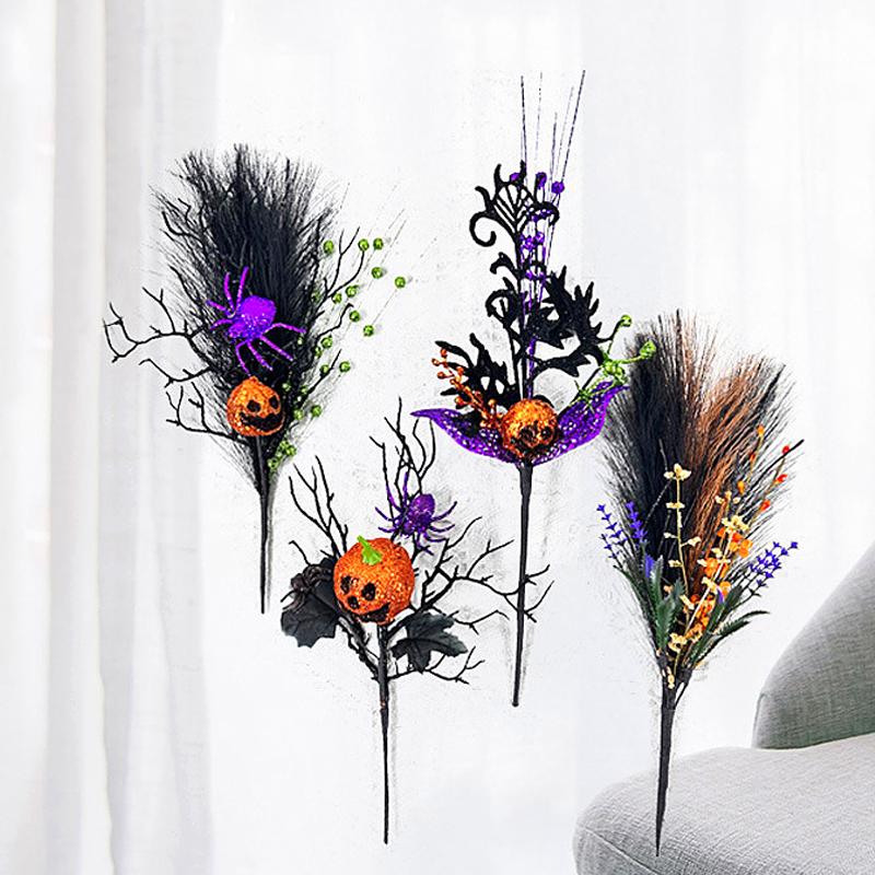1PC Props Pumpkin Single Branch Sprigs Artifical Flower Ornament Halloween Decoration Home House