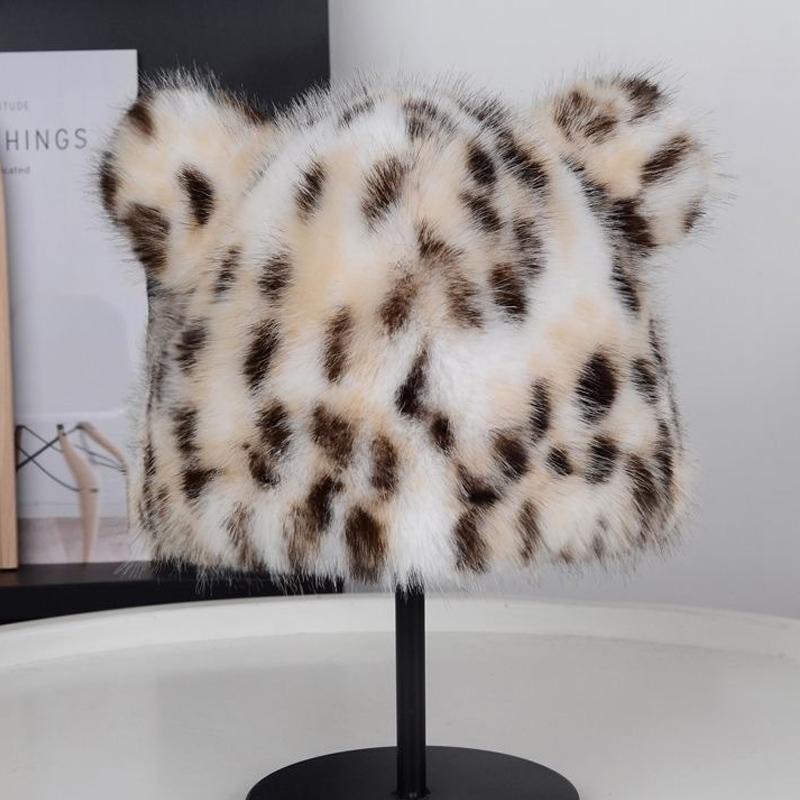 Осенне-зимняя плюшевая шапка рыбака с леопардовым принтом, теплая, женская шляпа-ведро с изображением лица