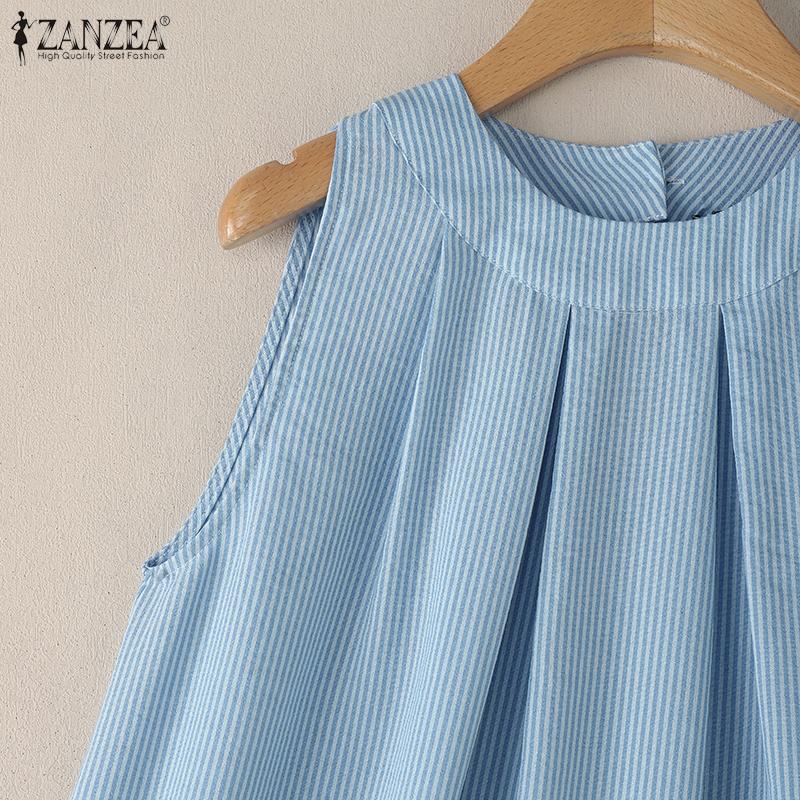 ZANZEA Женские повседневные летние майки без рукавов в полоску с круглым вырезом