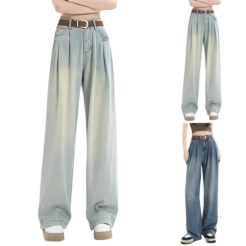 Женская мода ретро личность потертый старый с высокой талией ретро свободные прямые джинсы