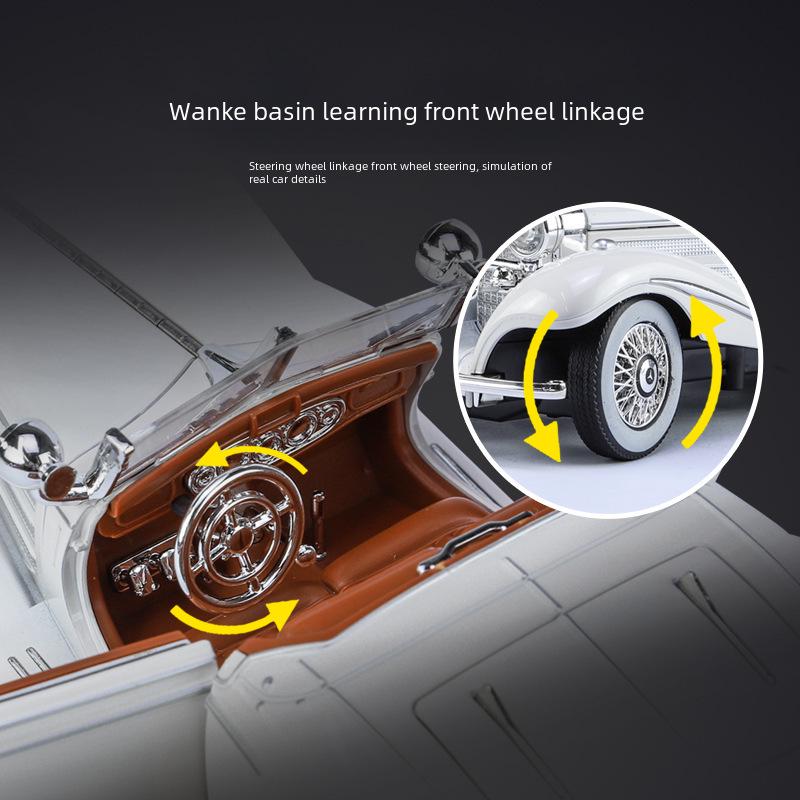 1/24 Mercedes-Benz 500K Модель автомобиля из легкого сплава со звуком и светом: Классический ретро-украшение с откидной крышкой, подарочная коробка к празднику середины осени