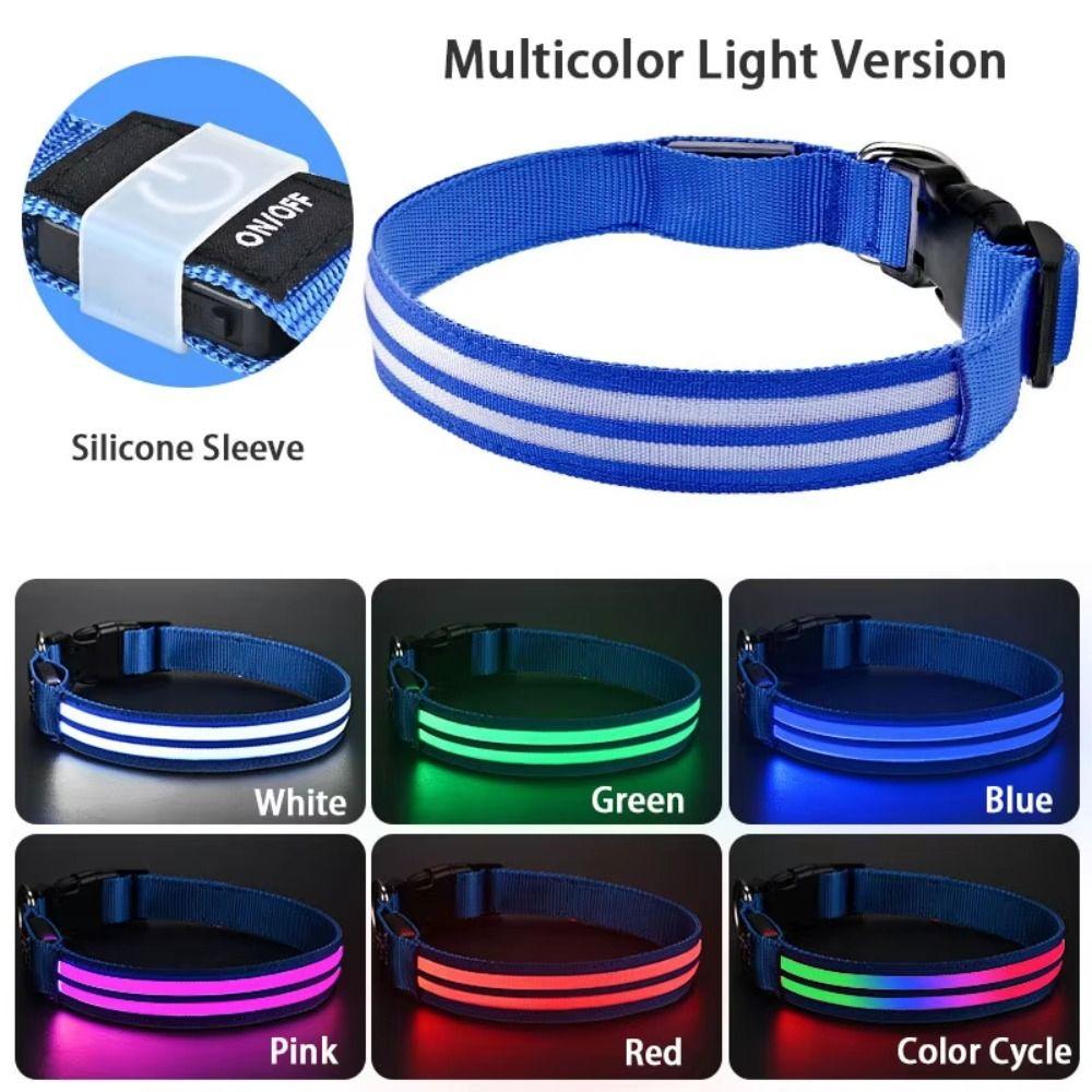 Adjustable LED Glowing Dog Neck Ring Nylon Material Night Safety Buckle Chain Small Dog