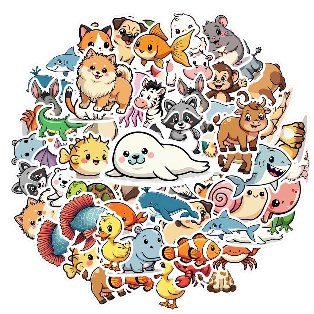 35pcs-50pcs Cute Animals Stickers Cartoon Cute Creatures DIY Stickers Stickers For DIY Phone Guitar Laptop Notebook