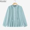 Women Casual Round Neck Solid Color Loose Long Sleeve Blouse