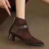 New Autumn Winter Sheep Suede Women Boots Pointed Toe Chunky Heel Boots Genuine Leather Ankle Boot Shoes for Women Handmade