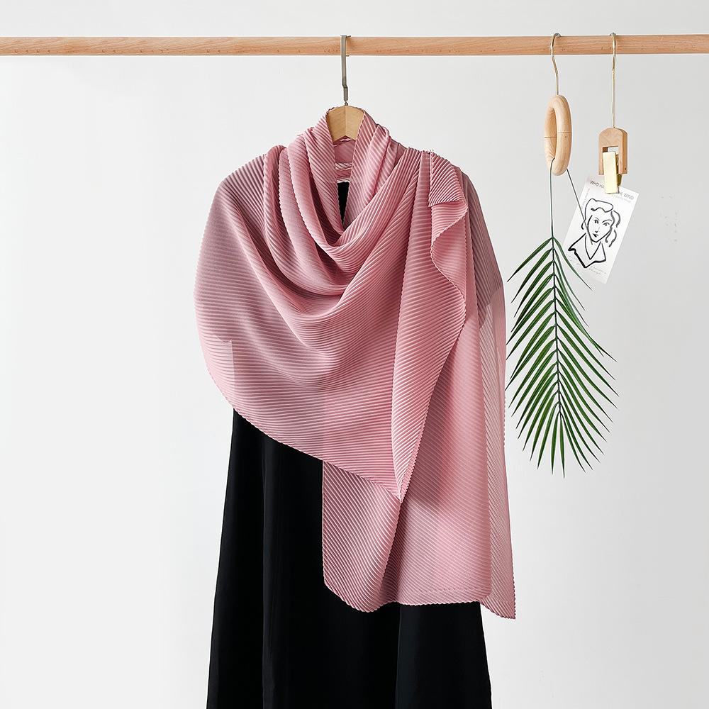 Длинный плиссированный шелковый шарф из искусственного шелка, большой квадратный шарф, однотонный, имитация хлопка и льна, шарф-обертка, платок на голову