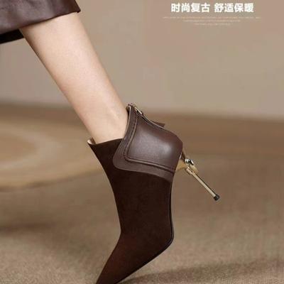 Модные ботильоны в британском стиле, модные комбинированные, в стиле ретро, универсальные, с острым носком, на шпильке, темпераментные, на высоком каблуке, женские модные ботинки