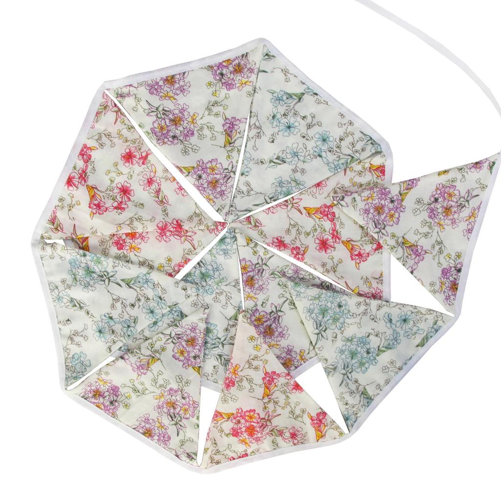 Pink Pastoral Floral Cotton Bunting: Children's Party or Wedding Decoration Hanging Flag