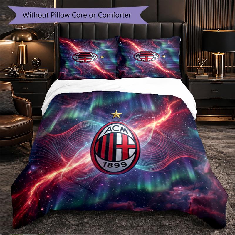 AC Milan Pattern 3 Pieces Bedding Set Soft Microfiber Duvet Cover with Pillow Cases for Bedroom