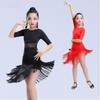 Black Red Ballroom Dance Costume Cha Cha Samba Stage Outfits Kids Latin Dance Dress  Show Costumes