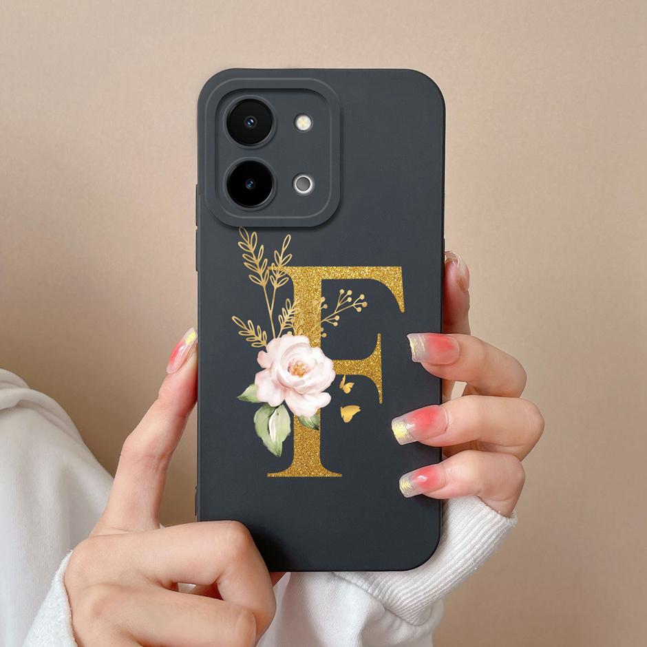Чехол для Vivo Y28 4G 5G Цветочный рисунок 26 Букв Жидкий силикон ТПУ Задняя крышка для VivoY28 4G 5G Продвинутое ощущение Чехол для пары Оболочка