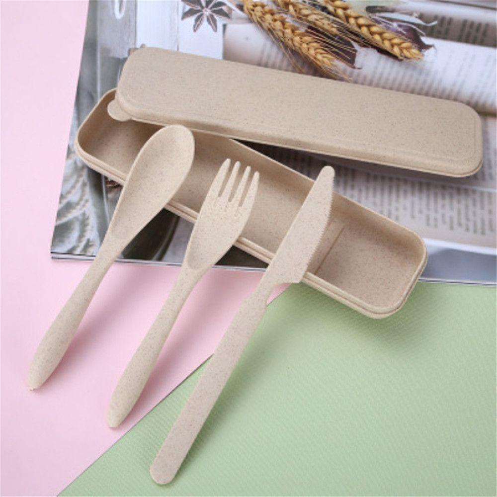 3PCS Eco-friendly Cutlery Box Kitchen Supplies Fork Spoon Tableware Dinnerware Sets Travel Cutlery