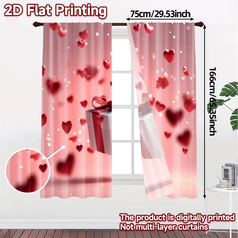2pcs, 2D FLAT PRINTING Curtains (Without Rod) Heartful Gift Popular Print Curtains Versatile Polyester Fabric Curtains Outdoor