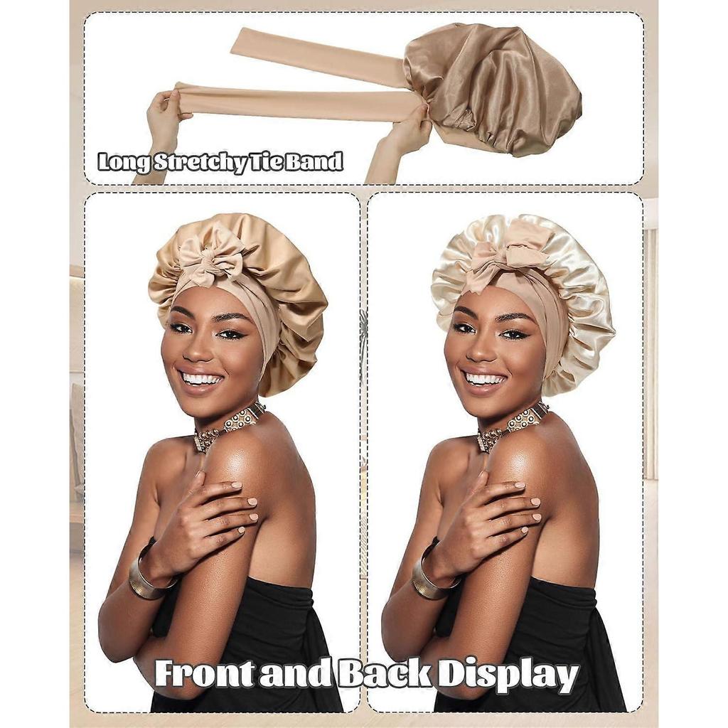 Satin Bonnet Silk Bonnet for Sleeping Silk Sleep Cap Double Layer Hair Bonnet with Elastic Tie Band for Curly Hair Night Cap
