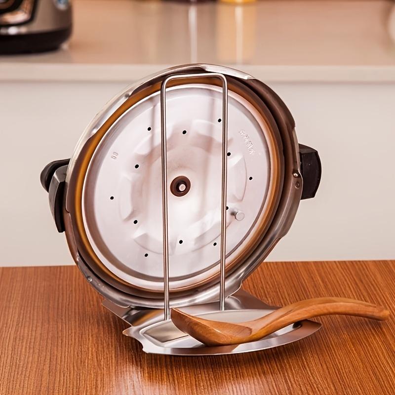 Stainless Steel Pot Lid Rack with Drain Tray | 410 Stainless Steel, No-Drilling Required, Includes Detachable Spoon Rest for Easy Storage in Kitchen