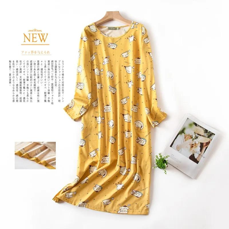 Plus Size Multi Colors Women Printing Nightdress for Spring and Autumn Long Sleeve Ladies Cute Sleepwear Long Style Nightgown