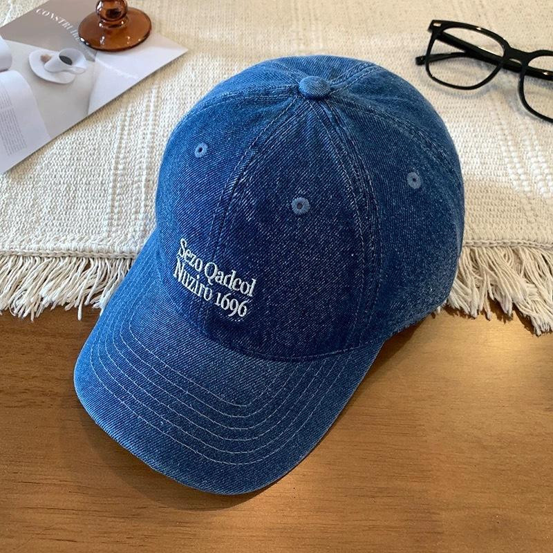 Бейсболка из стираного денима, женская, с широкими полями, большой окружностью головы, с надписью «буква», показывающей маленькое лицо, синяя шляпа, новинка 2024 года