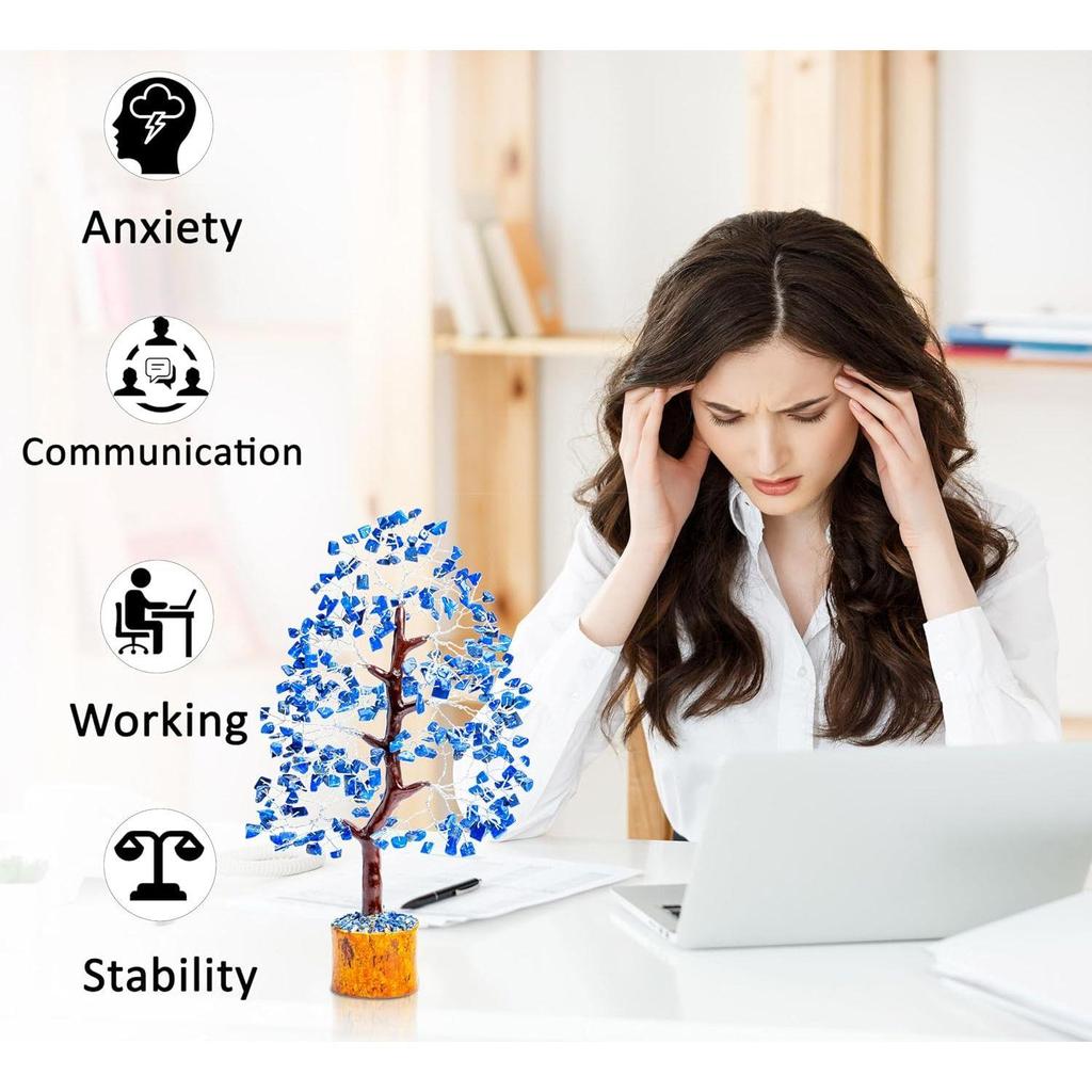 Tree Good Luck Showpiece for Home Decor Items Crystals Gemstones Bonsai Money Tree for Good Luck, Gift Item - 10-12 Inch (Lapis Lazuli Silver Wire)