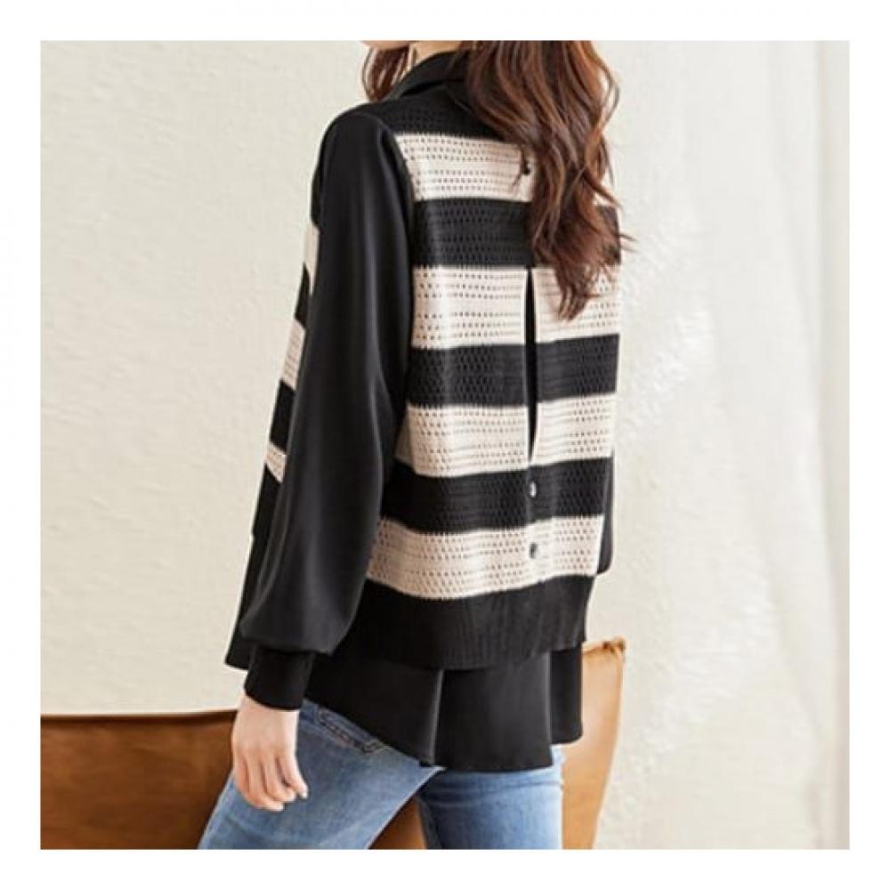 Navava Long Sleeve Striped Punch Two In One Shirt Nb2302