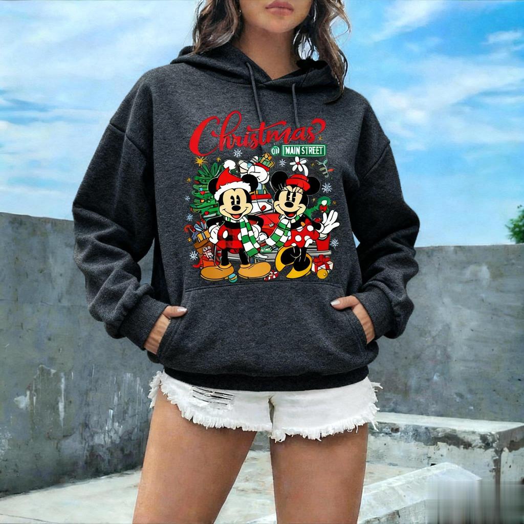 Oversized Disney Hoodie Women Men Mickey Christmas Print Graphic Pullover Sweatshirt Casual Streetwear Jacket Autumn Winter Tops