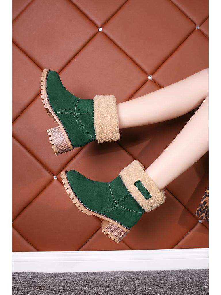 Женские зеленые зимние ботильоны с плоской подошвой и меховой подкладкой