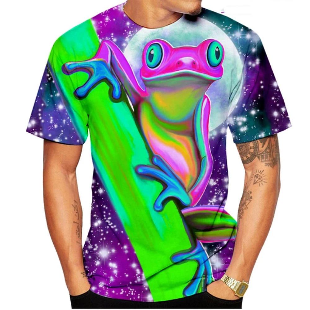 Cute Frog 3D Printing T Shirt Man Summer Fashion O-Neck Short Sleeve Oversized Top Casual Tee Loose Streetwear Unisex Clothing