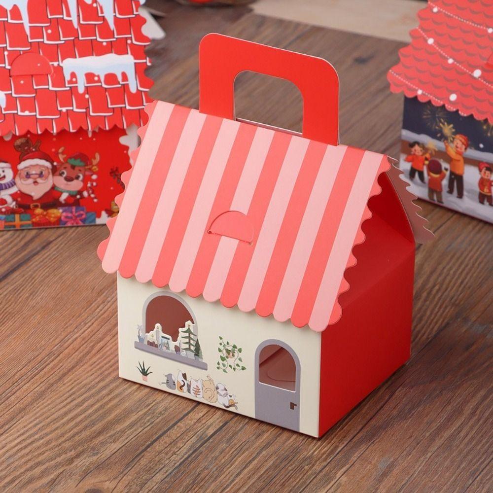 10pcs Christmas Cookie Snack Bag Kraft Paper Packing Box Creative Candy Gift Boxes for Xmas Party