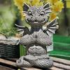 Garden Dragon Statue Happy Dinosaur Cheering You Resin Figurine Outdoor Spring Decorations Meditation Dragon Figurine with Lamp
