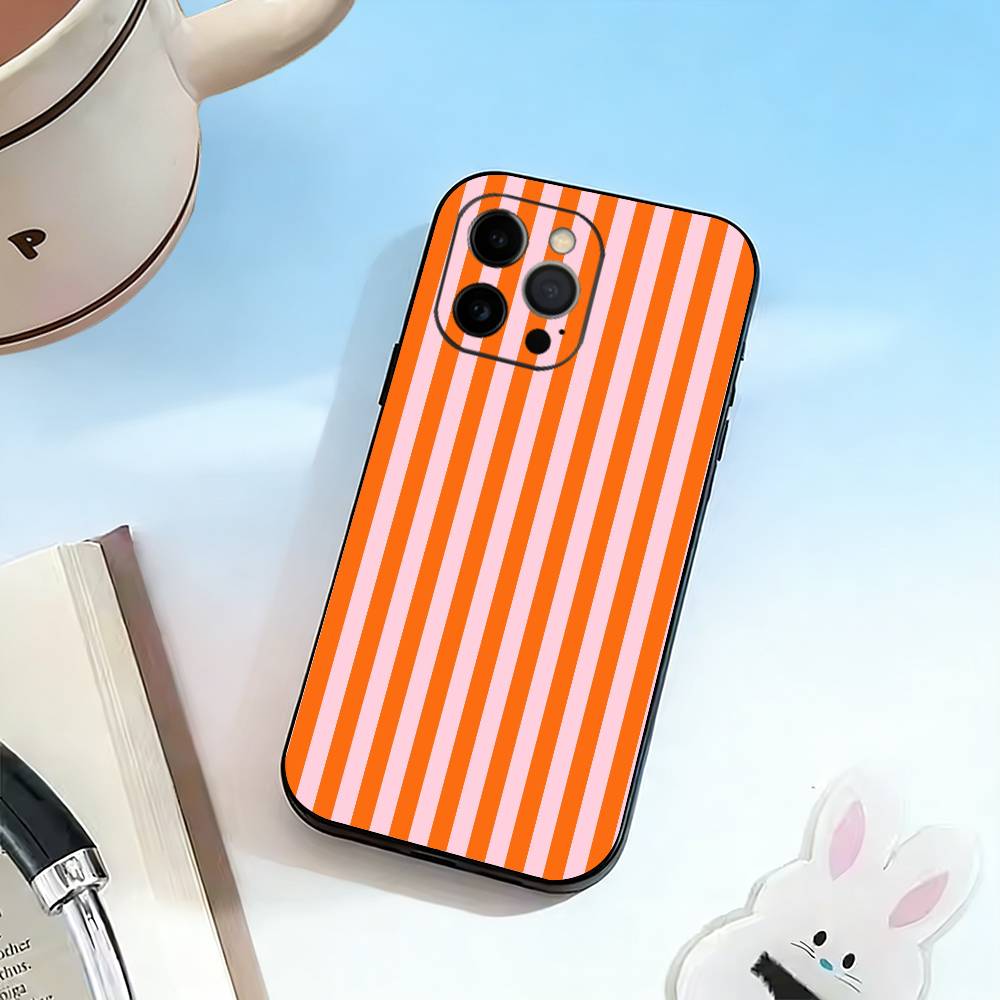 M-Multicolor Stripes  Phone Case For iPhone 17,16,15,14,13,12,11 Plus,Pro Max,XS,Soft Silicone Black Cover