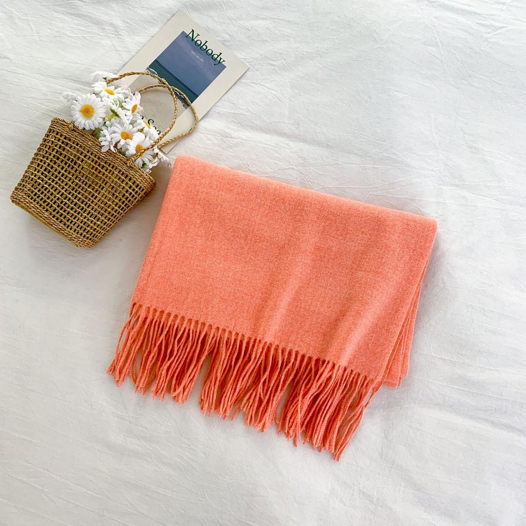 Cashmere Hand Feel Autumn And Winter Solid Color Scarf Women'S Thick Tassel Simple And Versatile Soft And Warm Imitation Cashmere Shawl