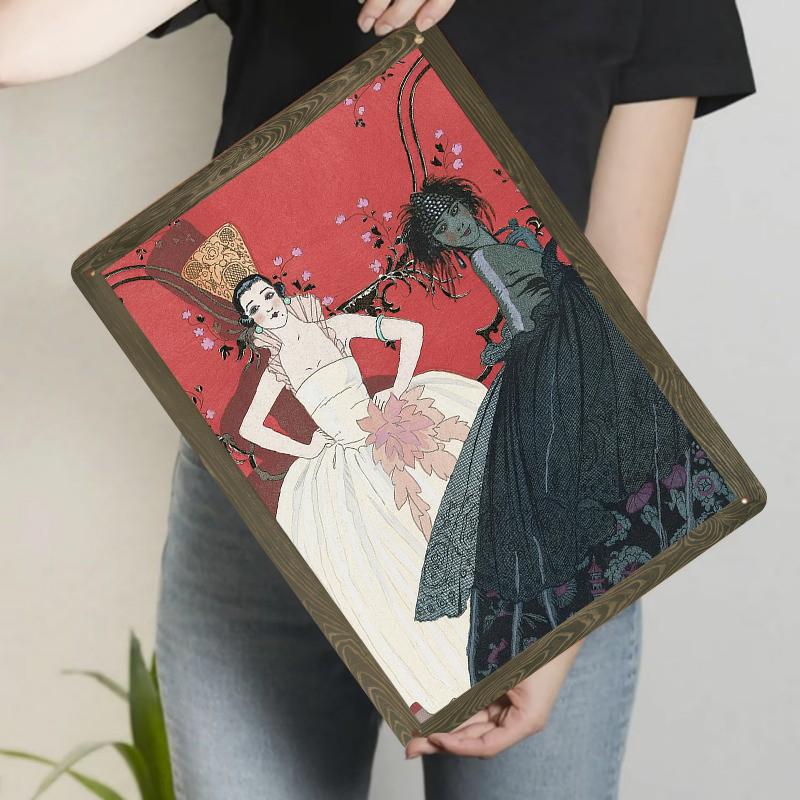 Art Deco Vintage Lady Metal Wall Art European Court Character Hanging Painting Home Decor