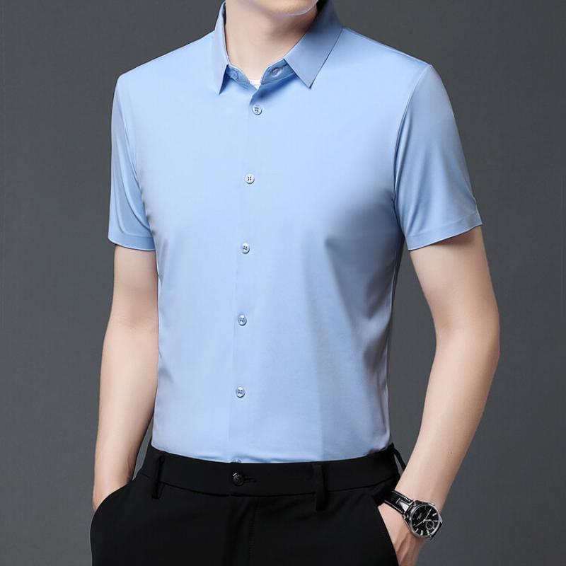 Мужская рубашка с коротким рукавом Ultra Stretch Business Casual Дышащая Эластичная Устойчивая к истиранию Однотонная рубашка с коротким рукавом