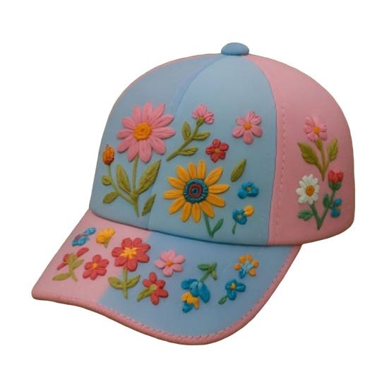 Baseball Hat Embroidery Flower Pattern 3D Printing Retro Sun Protection Summer Cap Hiking Outings Traveling