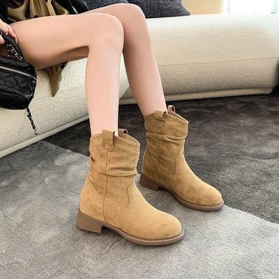 Винтажные короткие ботинки женские толстый каблук средняя голень ботинки-чулки женские новые осенние Maillard западные ковбойские ботинки Мартин