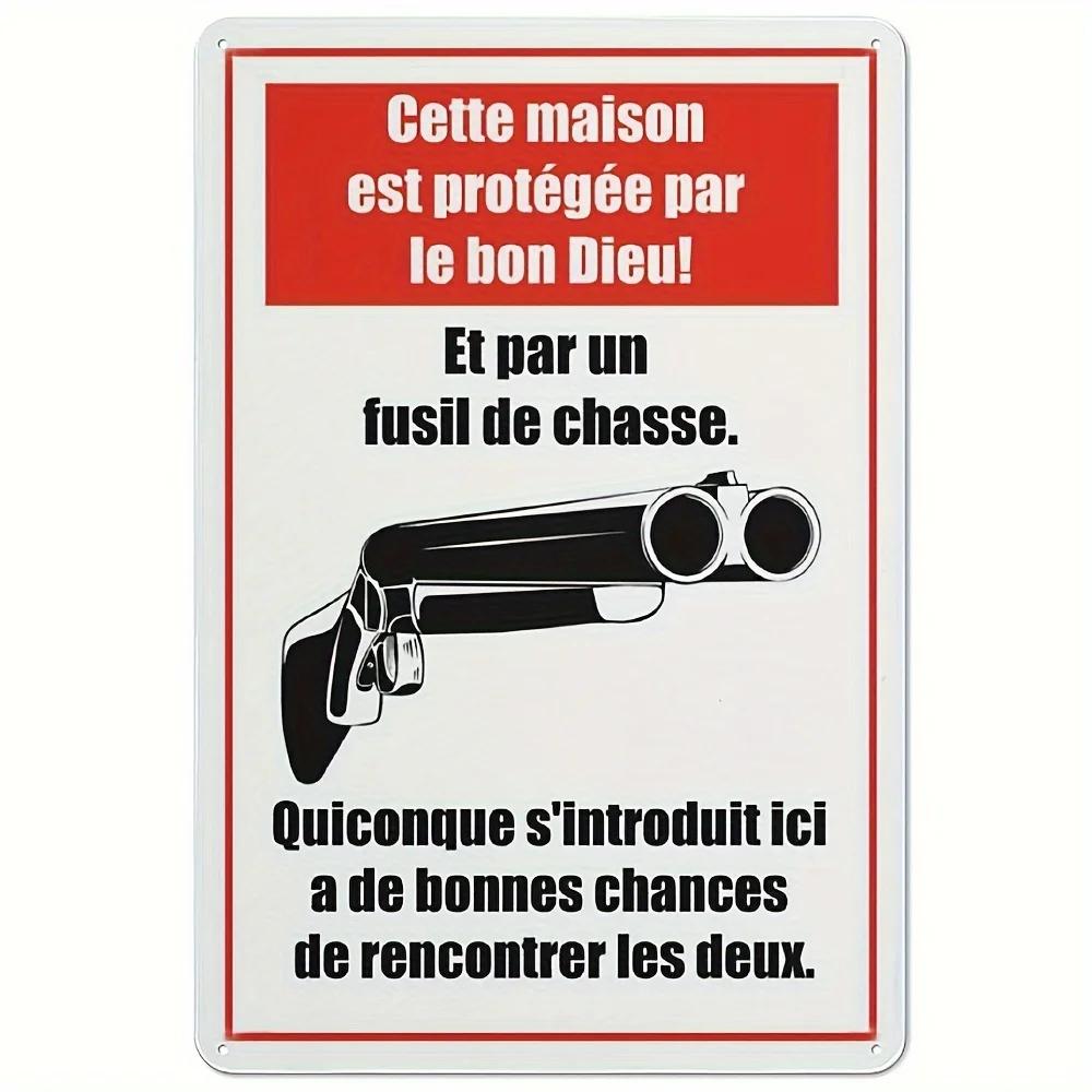 Aluminium Metal Tin Sign Fusil De Chasse Plaque En Métal Avec Slogan Cette Maison Est Protégée Par Le Bon Dieu Et Un Fusi