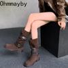 Fashion Retro Style Women Western Cowgirl Boots Fashion Elegant Cross Strap Belt Buckle Shoes Low Heel Women's Mid Calf Booties