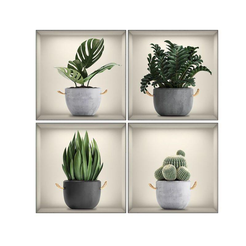 Наклейки на стену в виде тропических горшков, самоклеящиеся наклейки для зеленых растений в горшках, 3D-наклейки на стену с зелеными растениями в горшках