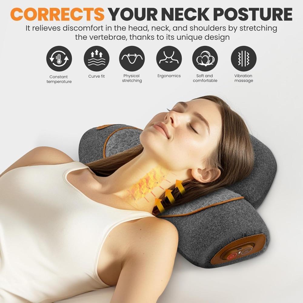 3-in-1 Neck Massager Pillow, Neck Massager- Ergonomic Hump Neck Pillows with Traction, Heat Vibration, Memory Foam Traction Cervical Pillows