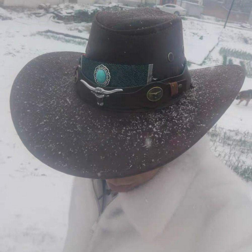 Drawstring Western Cowboy Hat PU Leather Fisherman Hat Elegant Summer Sun Hat Travel