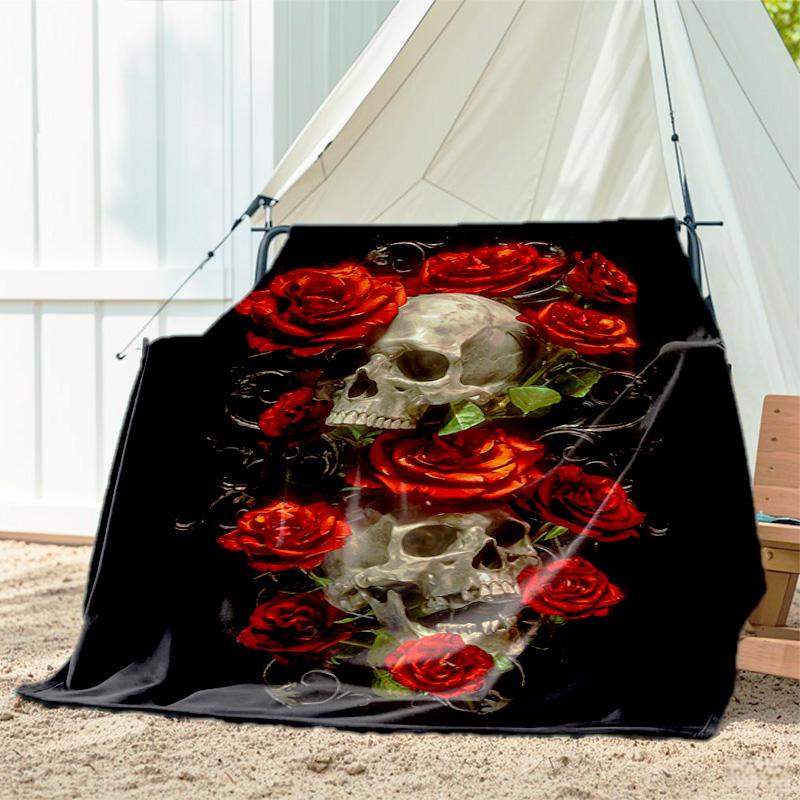 1pc skull pattern blanket, all season lightweight home office outdoor nap multifunctional blanket