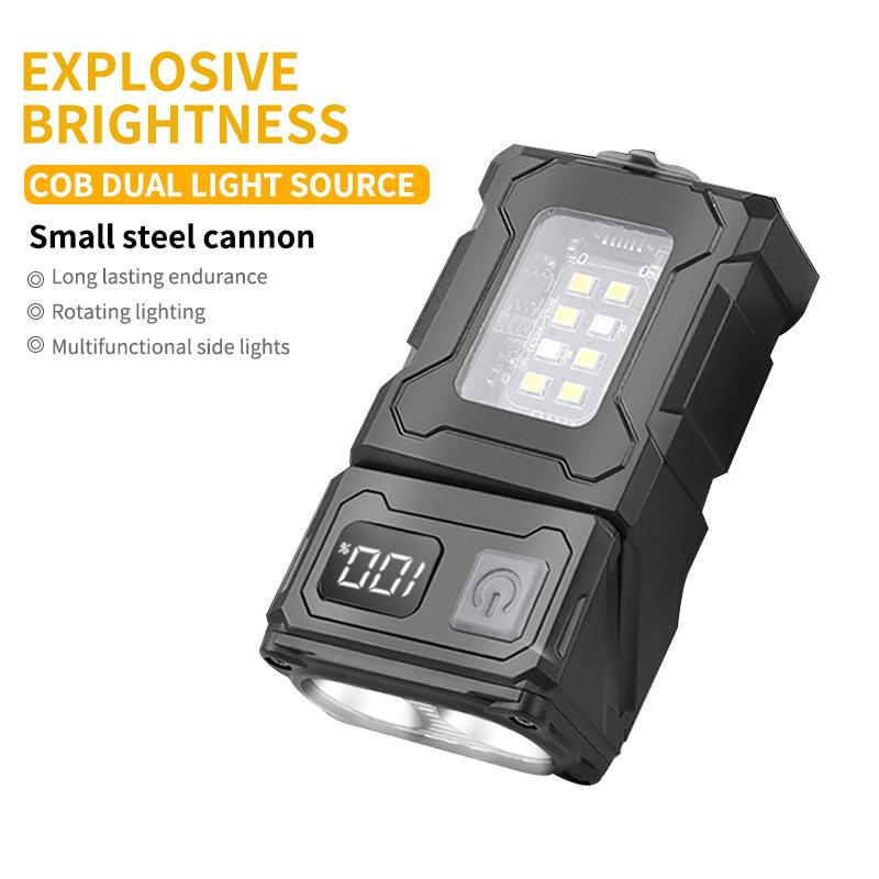 COB + LED Digital Display Work Light 180° Rotatable Magnetic USB Rechargeable Emergency Flashlight with Warning Light