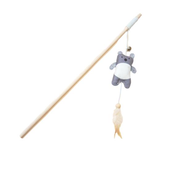 Интерактивная удочка-дразнилка для кошек, перьевая, плюшевое животное, палочка-дразнилка с колокольчиком, игровая игрушка для котят для игры и тренировок в помещении