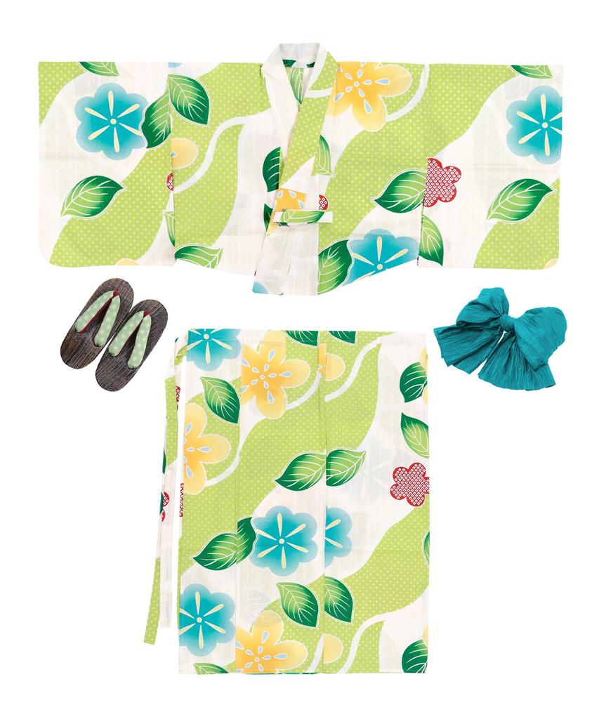 Комплект сменной юкаты для девочек Heiko Junior In Search of the Village Where Flowers [KYOETSU] Комплект, юката, двухкомпонентный, для девочек, неотбеленный, плетеный, 3 предмета