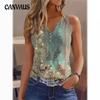 Ladies Spring and Summer New Printing Button V-neck Small Vest T-shirt Camisole