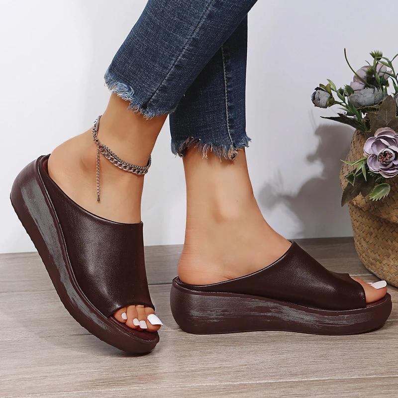 Fashion Slippers Women Summer 2024 New Ethnic Style Wedge with Fish Mouth One Word Drag Cake Thick Bottom Women's Shoes